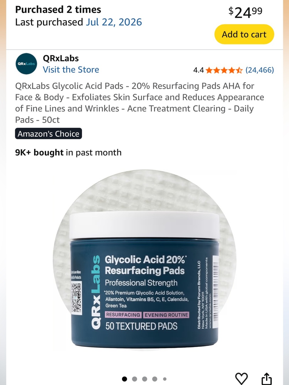 Glycolic Acid 20% Resurfacing Pads New Unopened